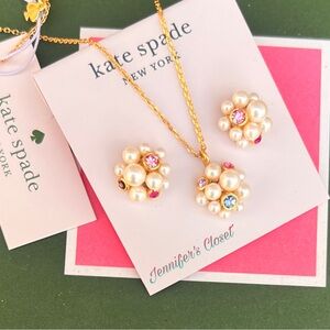 Kate Spade Pearl & Stone Cluster Stud Earrings & Pendant Necklace Set / NWT